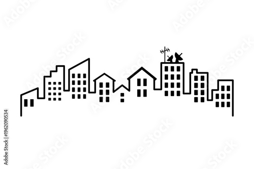 シンプルな都市の線画イラスト