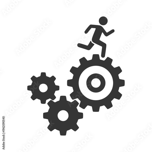 歯車の上を走る人物のシルエットアイコン
