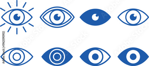 Collection of stylized blue eyes with varying expressions and details