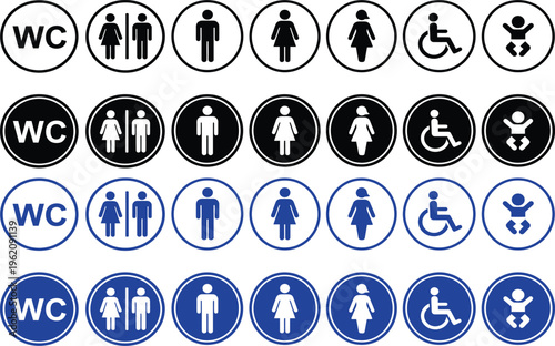 Restroom sign icons for various gender and accessibility needs