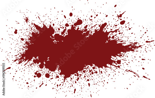 A vibrant red paint splatter on a white background creating a dynamic abstract art piece with bold expressionist brushstrokes and vivid color contrast