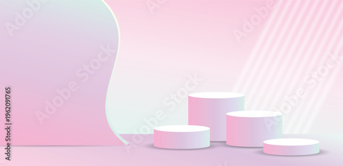 cute beauty style sweet gradient pastel color scene with podium display set 3d illustration vector for putting product or object