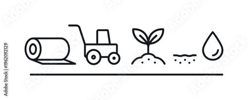 Plastic mulch laying and soil covering technique for weed suppression and moisture retention in intensive crop production systems, mulch film roll, laying machine, plant sprout