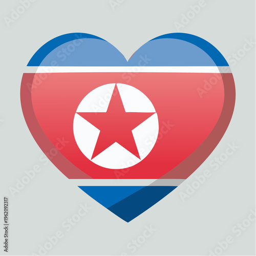 Free Download Heart-shaped emblem of the North Korean flag, symbolizing patriotism and national identity in a vibrant red, blue, and white design with a prominent red star - GFXLoad