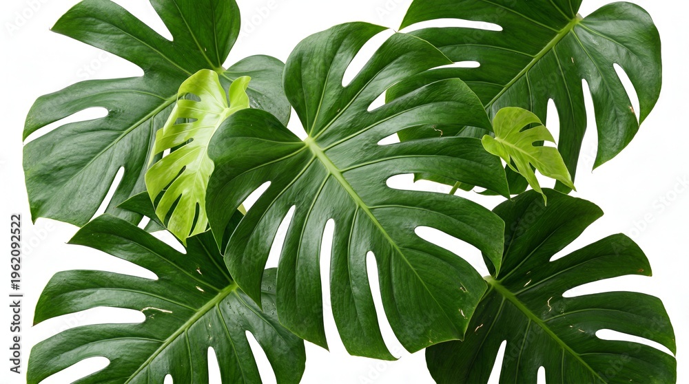 Obraz premium Monstera Green Tropical Leaves Isolated on White Background
