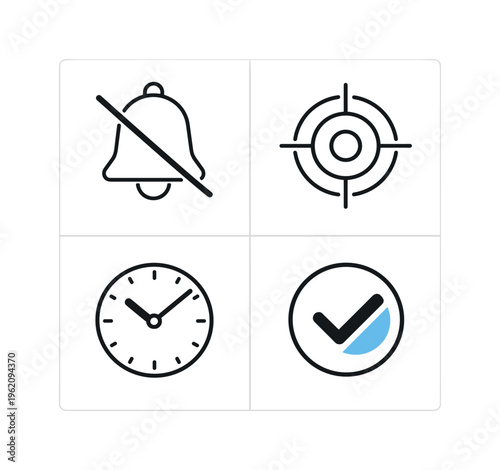 Simple focus mode and distraction blocking in a modern productivity setup focused on maintaining attention, minimizing interruptions, and improving work quality, a crossed-out