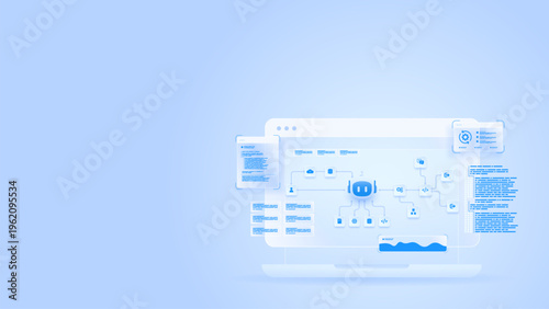 AI workflow automation artificial intelligence. ai agent network diagram machine learning node user, flow process, API integration and automation system.