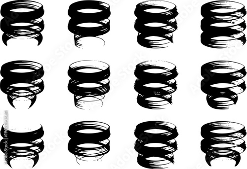 Black Brush Stroke Tornado Swirls Isolated White Background storm weather