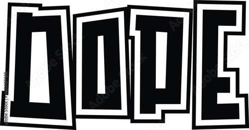 A black and white image of the word dope isolated on transparent background