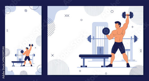 Muscular man lifting heavy dumbbells in a gym setting for bodybuilding, fitness training, strength exercise, and healthy lifestyle motivation concept.