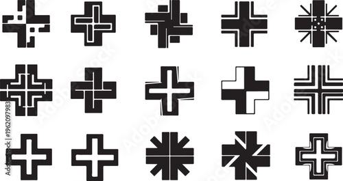 Collection of various cross symbols and shapes icons set