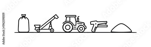 Grain bagging system operation and on-field storage for flexible harvest logistics and temporary crop preservation in agricultural operations, grain bag, auger loader, tractor