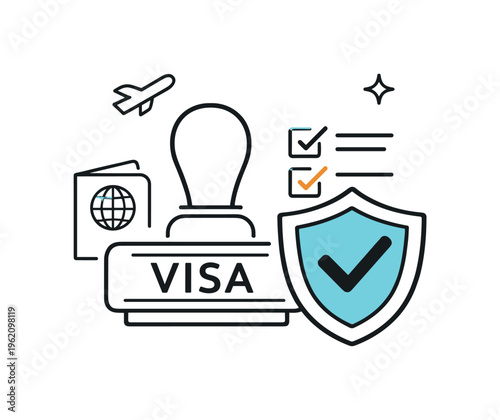 Border application review scenario in a government administrative environment aimed at verifying identity and eligibility for residency or travel permissions, a compact visa stamp
