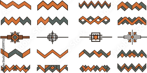 Geometric patterns and design elements on white background