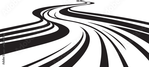 Black and white abstract road illustration with curved lines