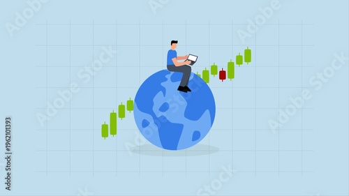 Global stock market, 4k animation of Intelligent business investor trades on laptop worldwide using financial chart