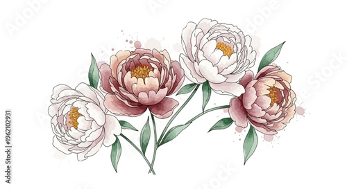 A watercolor painting of pink and white flowers
