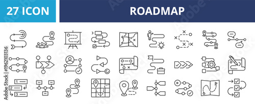 Roadmap web banner icon set outline multistyle vector illustrations concept