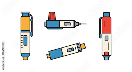 Insulin Pen Line art vector simple color shapes illustration