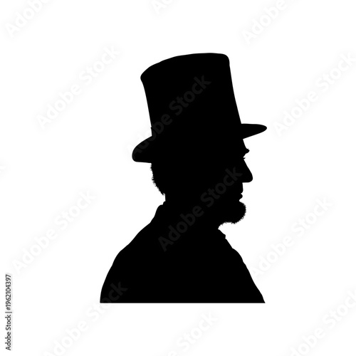 Silhouette of president Abraham Lincoln in top hat in profile