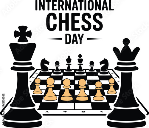 Flat of international chess day with chess pieces on board
