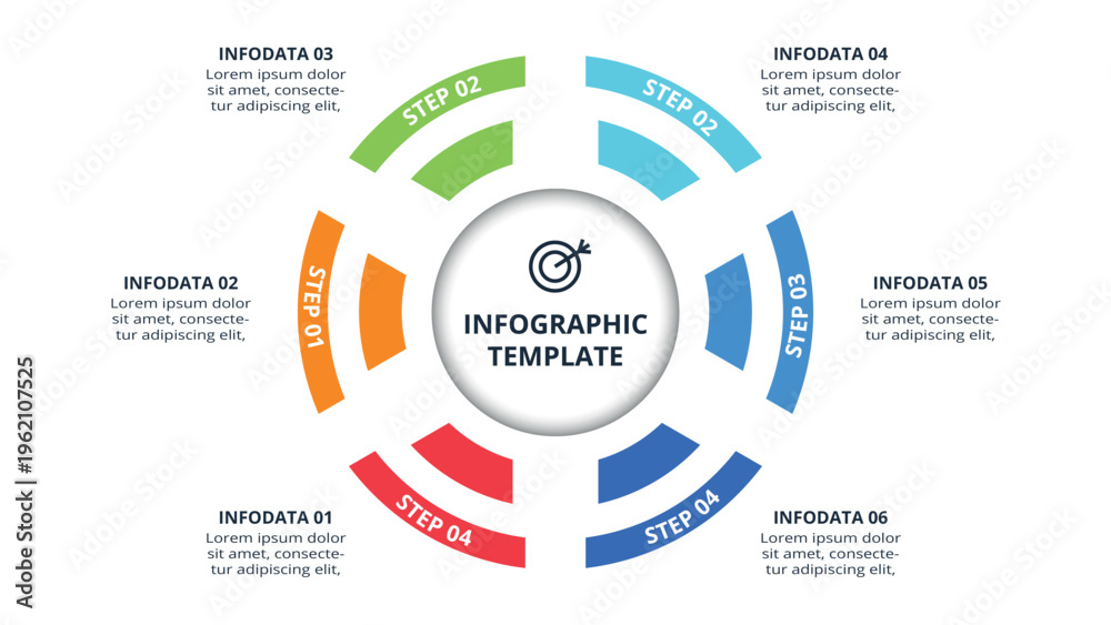 Naklejka premium Essential infographic with 6 steps, options, parts or processes. Business data visualization.