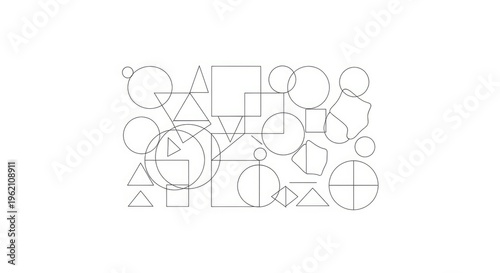 Geometric shapes, icons, lines, minimalist design elements