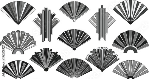Art deco fan collection elegant vector illustrations