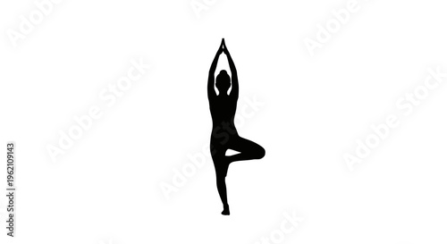 Silhouette of a woman in a tree pose, yoga, vrikshasana, balance, wellness