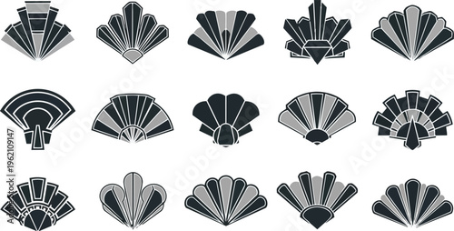Art deco fan shapes vector set decorative design elements