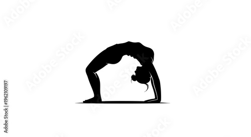 Silhouette of a woman in a yoga bridge pose against a white background