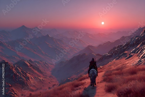 Epic Warrior Riding an Elephant at Sunset