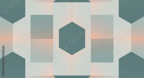 Geometric pattern, hexagons, teal and peach, abstract background, seamless design