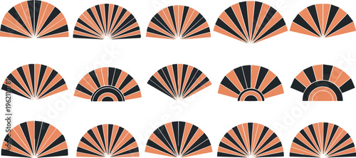 Abstract fan shaped patterns in coral and black