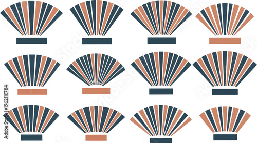 Abstract fan shaped patterns in repeating arrangement