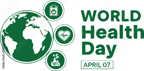 World health day logo with globe and health symbols
