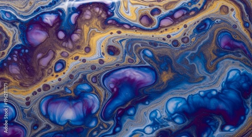 Abstract liquid art, colorful swirling patterns, vibrant blue purple gold background texture