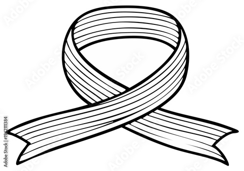 Awareness Ribbon Symbol with Stripes: Black and White Icon for Cause Support and Campaigns