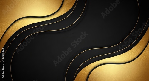 Luxury black and gold abstract background, modern wave design, elegant metallic texture, premium business template