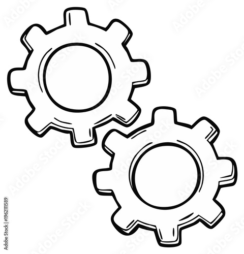 Interlocking hand drawn gears symbolizing connection and mechanism
