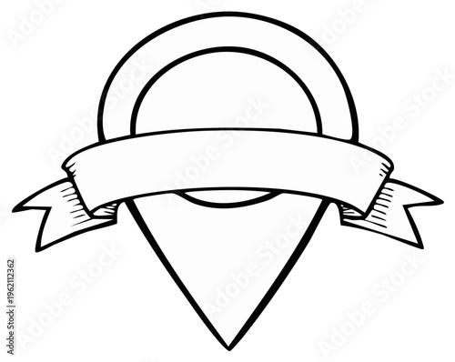 Drawn location pin graphic with banner for message