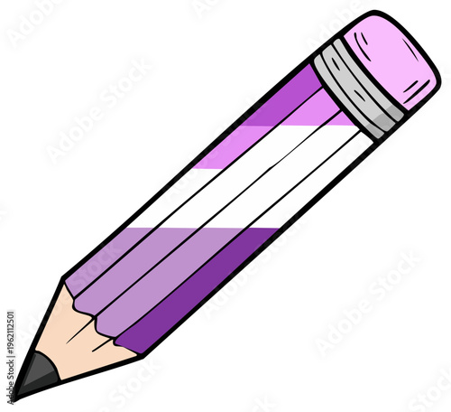 Illustration of a striped purple genderqueer pride pencil with pink eraser