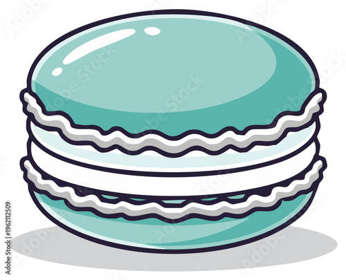 Cartoon Illustration of a Delicious, Colorful Macaron in Blue and White
