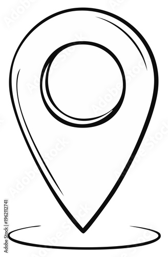 Black and white location pin icon with a circular design element.