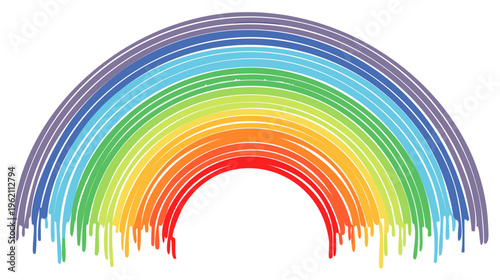 Vibrant hand drawn rainbow illustration with colorful arc and playful dripping paint effect