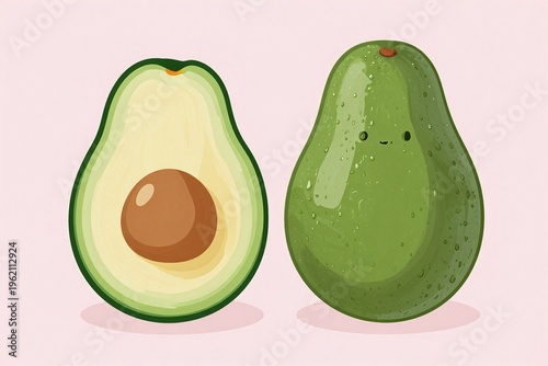 A couple of green avocados sitting next to each other