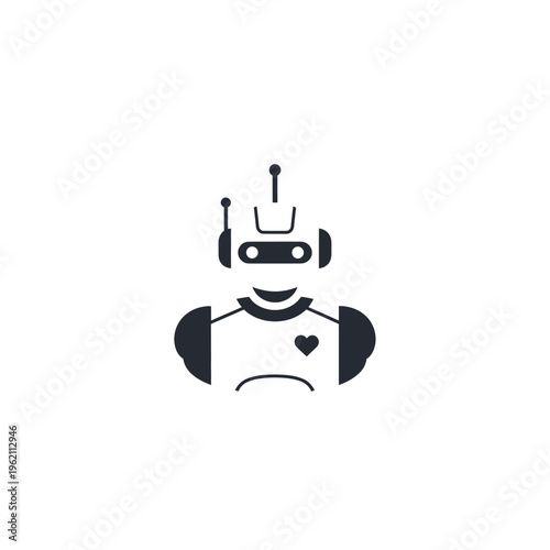 Sad robot with heart on chest.