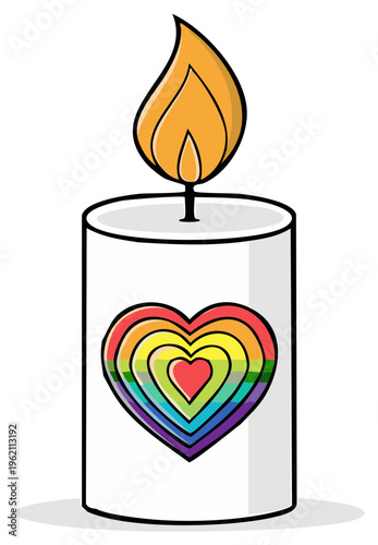 Candle with Rainbow Heart Burning with a Flame for LGBTQ+ Pride Celebration