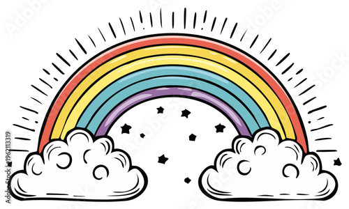 Wallpaper Mural Colorful Rainbow Graphic with Clouds and Stars Design for Children's Illustrations or Decor Torontodigital.ca