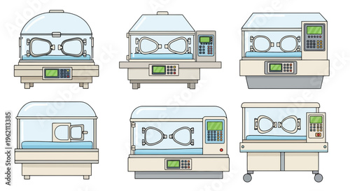 Set of Medical Infant Incubators Vector Illustration for Neonatal Intensive Care Unit NICU Equipment